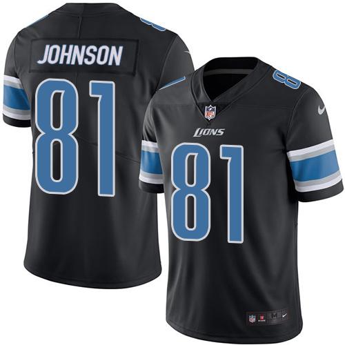 Nike Lions #81 Calvin Johnson Black Youth Stitched NFL Limited Rush Jersey